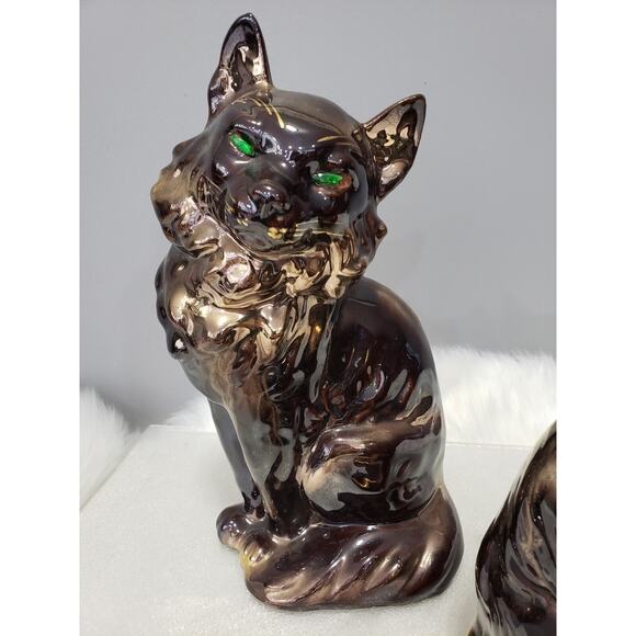 GREEN EYES Vintage Ceramic Drip Glaze Cat Japan Mid Century Modern MCM Retro Mod - Picture 2 of 10